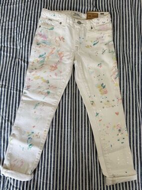 Polo by Ralph Lauren Astor Slim Boyfriend Jeans with Multicolor Paint Splatters